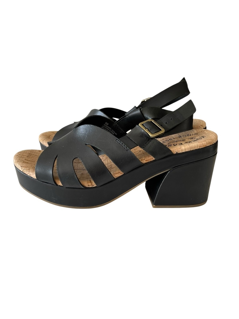 Kork Ease Paschal Platform Leather Peep Toe Sling Back Heel Sandals Black Size 9